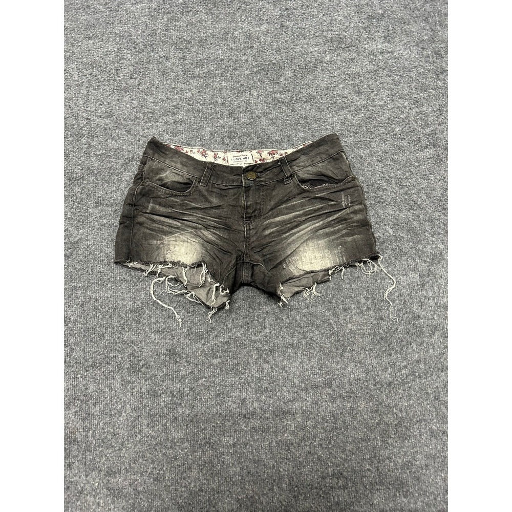 I Love H81 Shorts Womens Size 25 Black Denim Frayed Hem Distressed Low Rise
